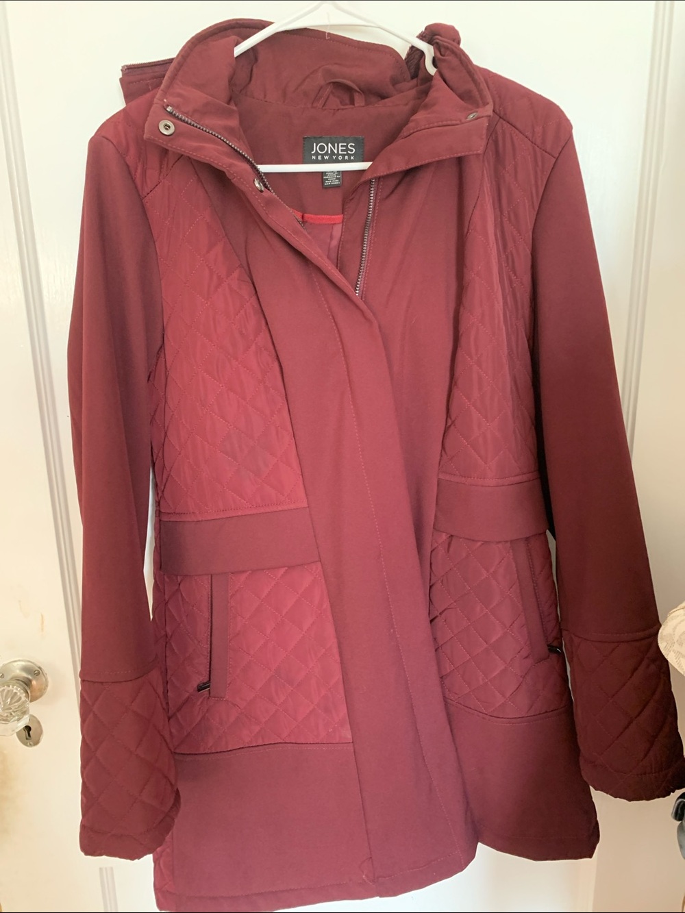Jones New York Quilted Wine-Red Puffer Jacket - Maroon Womens M Coat